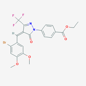 molecular formula C22H18BrF3N2O5 B300821 ethyl 4-[4-(2-bromo-4,5-dimethoxybenzylidene)-5-oxo-3-(trifluoromethyl)-4,5-dihydro-1H-pyrazol-1-yl]benzoate 