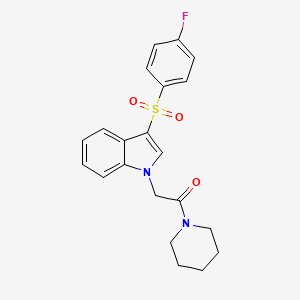 molecular formula C21H21FN2O3S B3008217 2-(3-((4-氟苯基)磺酰基)-1H-吲哚-1-基)-1-(哌啶-1-基)乙酮 CAS No. 946224-05-1