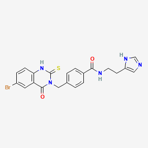 molecular formula C21H18BrN5O2S B3008227 4-[(6-溴-4-氧代-2-硫代亚甲基-1H-喹唑啉-3-基)甲基]-N-[2-(1H-咪唑-5-基)乙基]苯甲酰胺 CAS No. 422287-63-6