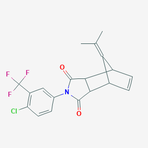 molecular formula C19H15ClF3NO2 B300823 2-[4-chloro-3-(trifluoromethyl)phenyl]-8-(propan-2-ylidene)-3a,4,7,7a-tetrahydro-1H-4,7-methanoisoindole-1,3(2H)-dione 
