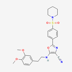 molecular formula C25H28N4O5S B3008260 5-{[2-(3,4-二甲氧基苯基)乙基]氨基}-2-[4-(哌啶-1-磺酰基)苯基]-1,3-恶唑-4-腈 CAS No. 941267-09-0
