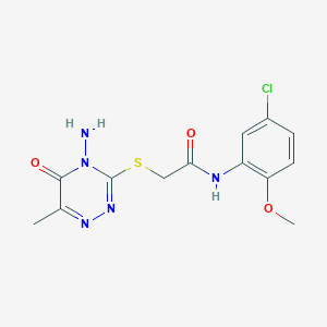 molecular formula C13H14ClN5O3S B3008264 2-[(4-amino-6-methyl-5-oxo-1,2,4-triazin-3-yl)sulfanyl]-N-(5-chloro-2-methoxyphenyl)acetamide CAS No. 869067-69-6