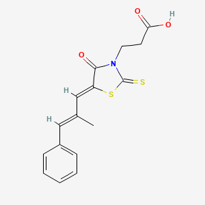 molecular formula C16H15NO3S2 B3008276 3-[5-(2-Methyl-3-phenylprop-2-enylidene)-4-oxo-2-thioxo-1,3-thiazolidin-3-yl]propanoic acid CAS No. 1800597-49-2