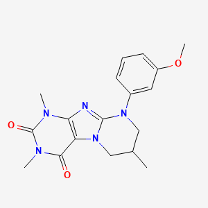 molecular formula C18H21N5O3 B3008289 9-(3-methoxyphenyl)-1,3,7-trimethyl-7,8-dihydro-6H-purino[7,8-a]pyrimidine-2,4-dione CAS No. 843672-88-8