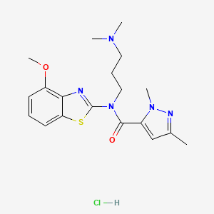 molecular formula C19H26ClN5O2S B3008305 N-(3-(二甲氨基)丙基)-N-(4-甲氧基苯并[d]噻唑-2-基)-1,3-二甲基-1H-吡唑-5-甲酰胺盐酸盐 CAS No. 1216827-86-9