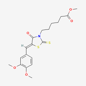 molecular formula C19H23NO5S2 B3008325 methyl 6-[(5Z)-5-[(3,4-dimethoxyphenyl)methylidene]-4-oxo-2-sulfanylidene-1,3-thiazolidin-3-yl]hexanoate CAS No. 347365-67-7