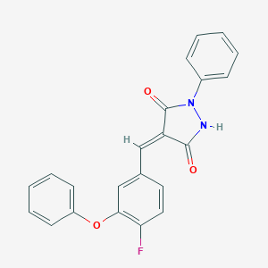 molecular formula C22H15FN2O3 B300833 (4E)-4-(4-fluoro-3-phenoxybenzylidene)-1-phenylpyrazolidine-3,5-dione 