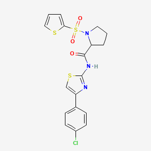 molecular formula C18H16ClN3O3S3 B3008332 N-(4-(4-氯苯基)噻唑-2-基)-1-(噻吩-2-基磺酰基)吡咯烷-2-甲酰胺 CAS No. 1103594-68-8