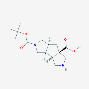 molecular formula C16H26N2O4 B3008336 (3aS,3bR,6aR,7aS)-2-叔丁基 6a-甲基八氢-1H-环戊并[1,2-c:3,4-c']二吡咯-2,6a(3bH)-二甲酸酯 CAS No. 1357354-28-9