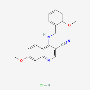 B3008344 7-Methoxy-4-((2-methoxybenzyl)amino)quinoline-3-carbonitrile hydrochloride CAS No. 1331270-22-4