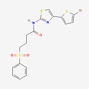molecular formula C17H15BrN2O3S3 B3008351 N-(4-(5-bromothiophen-2-yl)thiazol-2-yl)-4-(phenylsulfonyl)butanamide CAS No. 941878-00-8