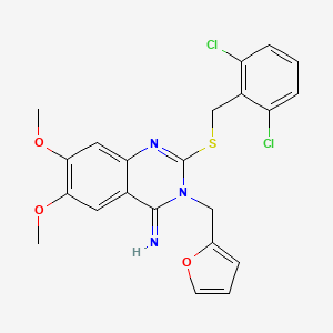 molecular formula C22H19Cl2N3O3S B3008359 2-[(2,6-dichlorobenzyl)sulfanyl]-3-(2-furylmethyl)-6,7-dimethoxy-4(3H)-quinazolinimine CAS No. 477848-69-4