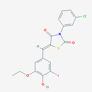 molecular formula C18H13ClINO4S B300839 3-(3-Chlorophenyl)-5-(3-ethoxy-4-hydroxy-5-iodobenzylidene)-1,3-thiazolidine-2,4-dione 