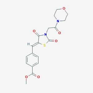 molecular formula C18H18N2O6S B300840 Methyl 4-({3-[2-(4-morpholinyl)-2-oxoethyl]-2,4-dioxo-1,3-thiazolidin-5-ylidene}methyl)benzoate 