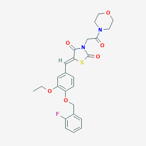 molecular formula C25H25FN2O6S B300842 5-{3-Ethoxy-4-[(2-fluorobenzyl)oxy]benzylidene}-3-[2-(4-morpholinyl)-2-oxoethyl]-1,3-thiazolidine-2,4-dione 