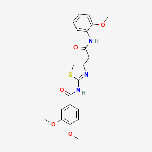 molecular formula C21H21N3O5S B3008429 3,4-dimethoxy-N-(4-(2-((2-methoxyphenyl)amino)-2-oxoethyl)thiazol-2-yl)benzamide CAS No. 1005295-02-2