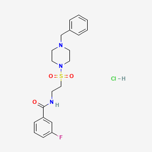 molecular formula C20H25ClFN3O3S B3008456 N-(2-((4-benzylpiperazin-1-yl)sulfonyl)ethyl)-3-fluorobenzamide hydrochloride CAS No. 1189960-04-0