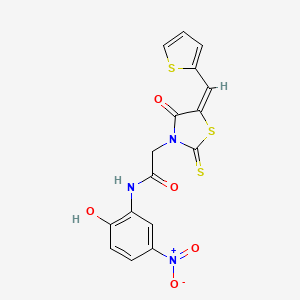 (E)-N-(2-hydroxy-5-nitrophenyl)-2-(4-oxo-5-(thiophen-2-ylmethylene)-2-thioxothiazolidin-3-yl)acetamide