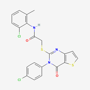 molecular formula C21H15Cl2N3O2S2 B3008473 N-(2-氯-6-甲基苯基)-2-{[3-(4-氯苯基)-4-氧代-3,4-二氢噻吩并[3,2-d]嘧啶-2-基]硫代}乙酰胺 CAS No. 1261004-75-4
