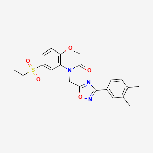 molecular formula C21H21N3O5S B3008475 4-((3-(3,4-dimethylphenyl)-1,2,4-oxadiazol-5-yl)methyl)-6-(ethylsulfonyl)-2H-benzo[b][1,4]oxazin-3(4H)-one CAS No. 1207043-38-6