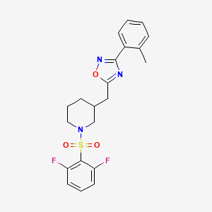molecular formula C21H21F2N3O3S B3008489 5-((1-((2,6-二氟苯基)磺酰基)哌啶-3-基)甲基)-3-(邻甲苯基)-1,2,4-恶二唑 CAS No. 1704648-80-5
