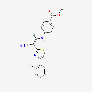 (Z)-ethyl 4-((2-cyano-2-(4-(2,4-dimethylphenyl)thiazol-2-yl)vinyl)amino)benzoate
