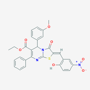 molecular formula C29H23N3O7S B300850 ethyl 2-{2-hydroxy-5-nitrobenzylidene}-5-(3-methoxyphenyl)-3-oxo-7-phenyl-2,3-dihydro-5H-[1,3]thiazolo[3,2-a]pyrimidine-6-carboxylate 