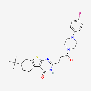 molecular formula C27H33FN4O2S B3008507 7-tert-butyl-2-{3-[4-(4-fluorophenyl)piperazin-1-yl]-3-oxopropyl}-5,6,7,8-tetrahydro[1]benzothieno[2,3-d]pyrimidin-4(3H)-one CAS No. 950415-19-7