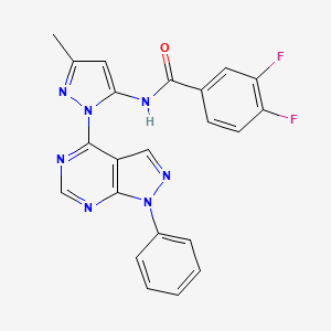 molecular formula C22H15F2N7O B3008526 3,4-difluoro-N-(3-methyl-1-(1-phenyl-1H-pyrazolo[3,4-d]pyrimidin-4-yl)-1H-pyrazol-5-yl)benzamide CAS No. 1005922-65-5