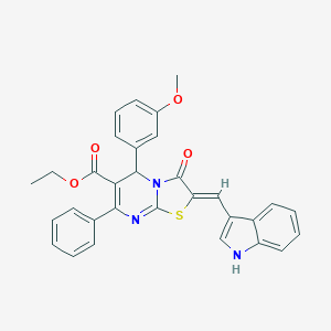molecular formula C31H25N3O4S B300853 ethyl 2-(1H-indol-3-ylmethylene)-5-(3-methoxyphenyl)-3-oxo-7-phenyl-2,3-dihydro-5H-[1,3]thiazolo[3,2-a]pyrimidine-6-carboxylate 
