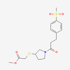 molecular formula C17H23NO5S2 B3008545 Methyl 2-((1-(3-(4-(methylsulfonyl)phenyl)propanoyl)pyrrolidin-3-yl)thio)acetate CAS No. 2034527-21-2