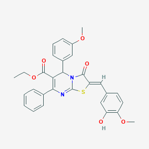 molecular formula C30H26N2O6S B300855 ethyl 2-(3-hydroxy-4-methoxybenzylidene)-5-(3-methoxyphenyl)-3-oxo-7-phenyl-2,3-dihydro-5H-[1,3]thiazolo[3,2-a]pyrimidine-6-carboxylate 