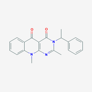 molecular formula C21H19N3O2 B3008551 2,10-dimethyl-3-(1-phenylethyl)pyrimido[4,5-b]quinoline-4,5(3H,10H)-dione CAS No. 883962-50-3