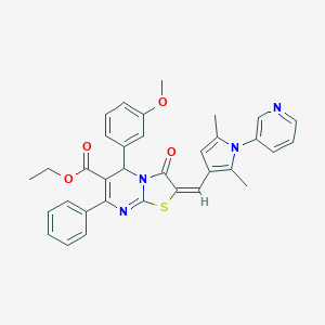 molecular formula C34H30N4O4S B300856 ethyl 2-{[2,5-dimethyl-1-(3-pyridinyl)-1H-pyrrol-3-yl]methylene}-5-(3-methoxyphenyl)-3-oxo-7-phenyl-2,3-dihydro-5H-[1,3]thiazolo[3,2-a]pyrimidine-6-carboxylate 