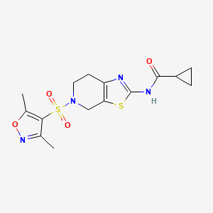 molecular formula C15H18N4O4S2 B3008561 N-(5-((3,5-dimethylisoxazol-4-yl)sulfonyl)-4,5,6,7-tetrahydrothiazolo[5,4-c]pyridin-2-yl)cyclopropanecarboxamide CAS No. 1351595-28-2
