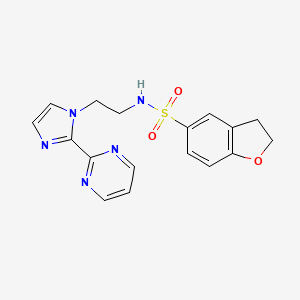 molecular formula C17H17N5O3S B3008577 N-(2-(2-(pyrimidin-2-yl)-1H-imidazol-1-yl)ethyl)-2,3-dihydrobenzofuran-5-sulfonamide CAS No. 1797628-48-8