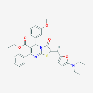 molecular formula C31H31N3O5S B300858 ethyl 2-{[5-(diethylamino)-2-furyl]methylene}-5-(3-methoxyphenyl)-3-oxo-7-phenyl-2,3-dihydro-5H-[1,3]thiazolo[3,2-a]pyrimidine-6-carboxylate 