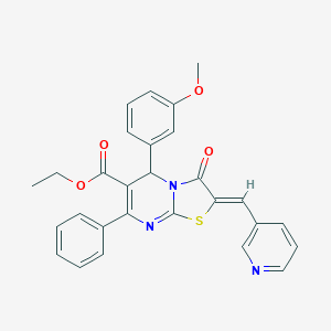 molecular formula C28H23N3O4S B300859 ethyl 5-(3-methoxyphenyl)-3-oxo-7-phenyl-2-(3-pyridinylmethylene)-2,3-dihydro-5H-[1,3]thiazolo[3,2-a]pyrimidine-6-carboxylate 