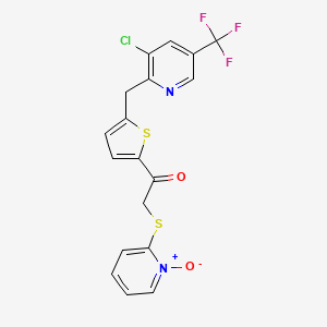 molecular formula C18H12ClF3N2O2S2 B3008596 2-((2-(5-((3-Chloro-5-(trifluoromethyl)-2-pyridinyl)methyl)-2-thienyl)-2-oxoethyl)sulfanyl)-1-pyridiniumolate CAS No. 339016-51-2