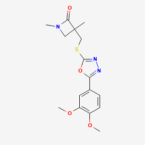 molecular formula C16H19N3O4S B3008606 3-[[5-(3,4-Dimethoxyphenyl)-1,3,4-oxadiazol-2-yl]sulfanylmethyl]-1,3-dimethylazetidin-2-one CAS No. 2249677-96-9