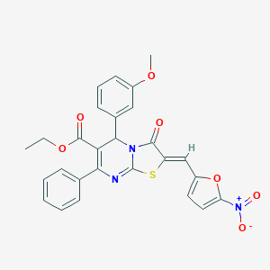 molecular formula C27H21N3O7S B300861 ethyl 2-({5-nitro-2-furyl}methylene)-5-(3-methoxyphenyl)-3-oxo-7-phenyl-2,3-dihydro-5H-[1,3]thiazolo[3,2-a]pyrimidine-6-carboxylate 