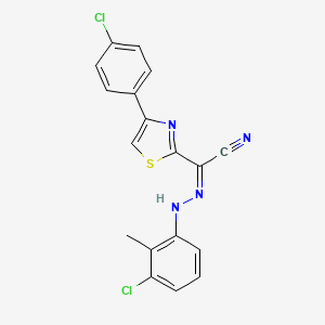 molecular formula C18H12Cl2N4S B3008623 (Z)-N'-(3-chloro-2-methylphenyl)-4-(4-chlorophenyl)thiazole-2-carbohydrazonoyl cyanide CAS No. 477287-08-4