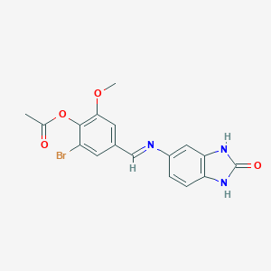 molecular formula C17H14BrN3O4 B300866 2-bromo-6-methoxy-4-{[(2-oxo-2,3-dihydro-1H-benzimidazol-5-yl)imino]methyl}phenyl acetate 