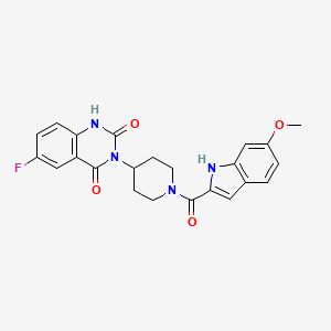 molecular formula C23H21FN4O4 B3008661 6-fluoro-3-(1-(6-methoxy-1H-indole-2-carbonyl)piperidin-4-yl)quinazoline-2,4(1H,3H)-dione CAS No. 2034261-69-1