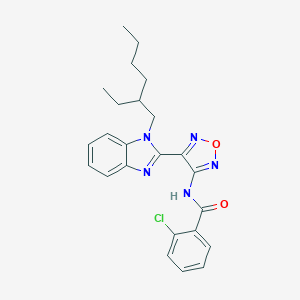 molecular formula C24H26ClN5O2 B300868 2-chloro-N-{4-[1-(2-ethylhexyl)-1H-benzimidazol-2-yl]-1,2,5-oxadiazol-3-yl}benzamide 