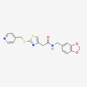 molecular formula C19H17N3O3S2 B3008683 N-(苯并[d][1,3]二氧杂环-5-基甲基)-2-(2-((吡啶-4-基甲基)硫代)噻唑-4-基)乙酰胺 CAS No. 1021218-60-9