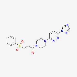 molecular formula C19H21N7O3S B3008686 1-(4-(6-(1H-1,2,4-triazol-1-yl)pyridazin-3-yl)piperazin-1-yl)-3-(phenylsulfonyl)propan-1-one CAS No. 1797350-29-8