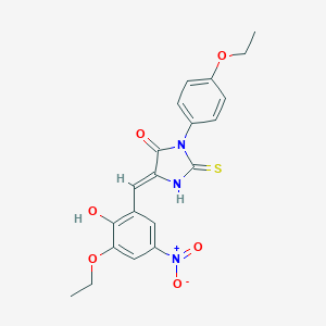 molecular formula C20H19N3O6S B300869 5-{3-Ethoxy-2-hydroxy-5-nitrobenzylidene}-3-(4-ethoxyphenyl)-2-thioxo-4-imidazolidinone 