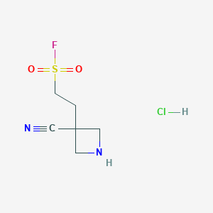molecular formula C6H10ClFN2O2S B3008702 2-(3-氰代氮杂环丁-3-基)乙磺酰氟；盐酸盐 CAS No. 2361643-46-9
