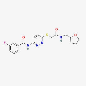 molecular formula C18H19FN4O3S B3008721 3-fluoro-N-(6-((2-oxo-2-(((tetrahydrofuran-2-yl)methyl)amino)ethyl)thio)pyridazin-3-yl)benzamide CAS No. 1021090-59-4